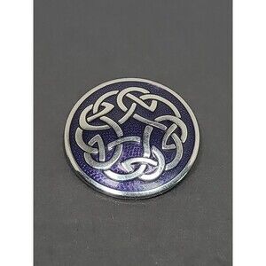 Vintage Celtic Sea Gems Pin Brooch Round Knot Silver Purple Enamel